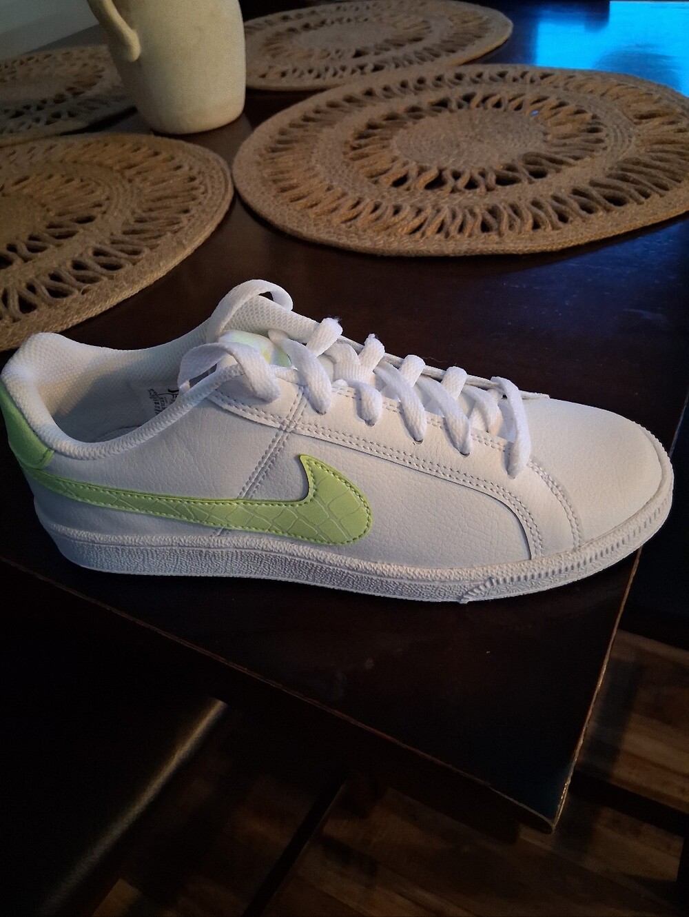 Nike White Low-Top Sneakers with Lime Swoosh